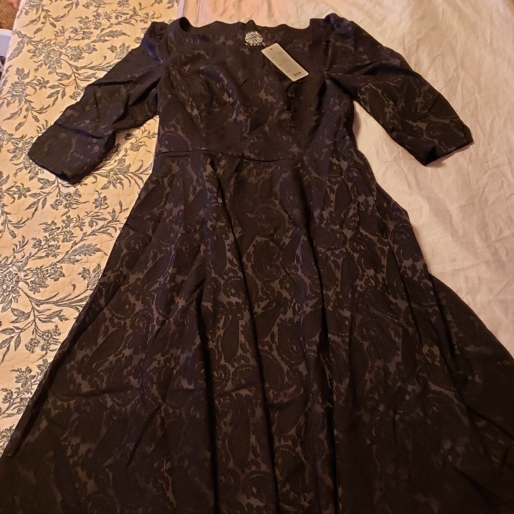 Black Vahalla Paisley Scallop Fit & Flare Dress